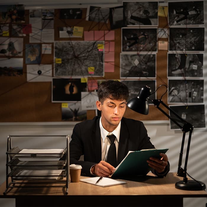 Mężczyzna trzyma akta sprawy 