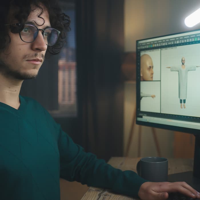 grafik pracujący nad modelem 3D