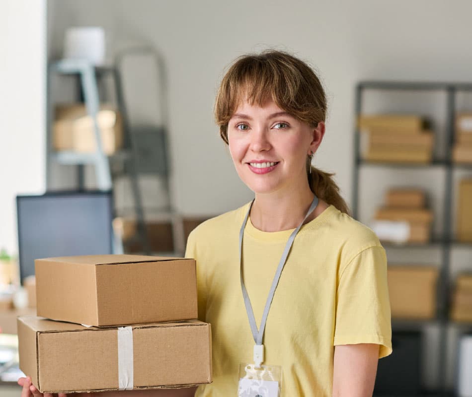 Kobieta trzyma paczki pocztowe